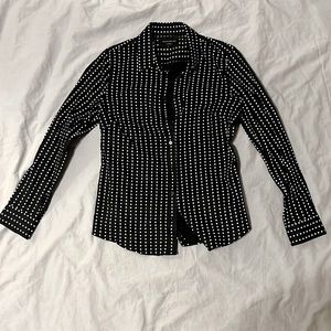Banana Republic Navy White Checkered Tailored Fit Blouse Size 6